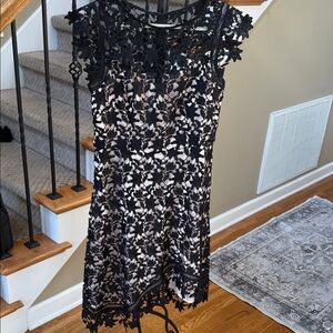 Eliza J Black and Cream Lace Midi Dress